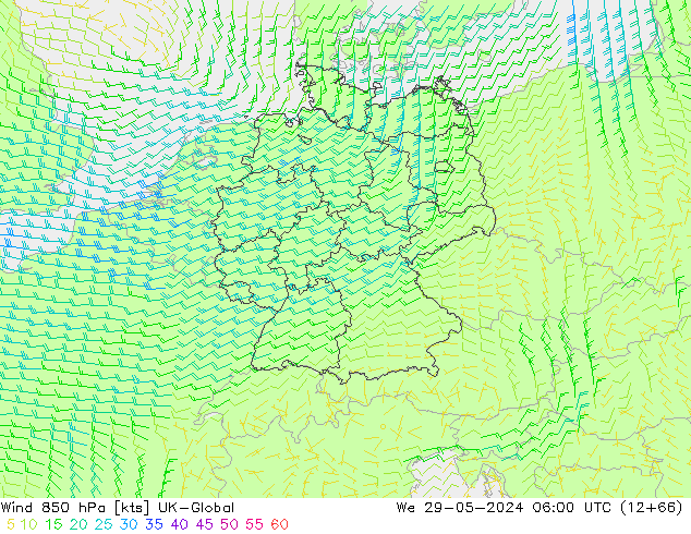 Wind 850 hPa UK-Global We 29.05.2024 06 UTC