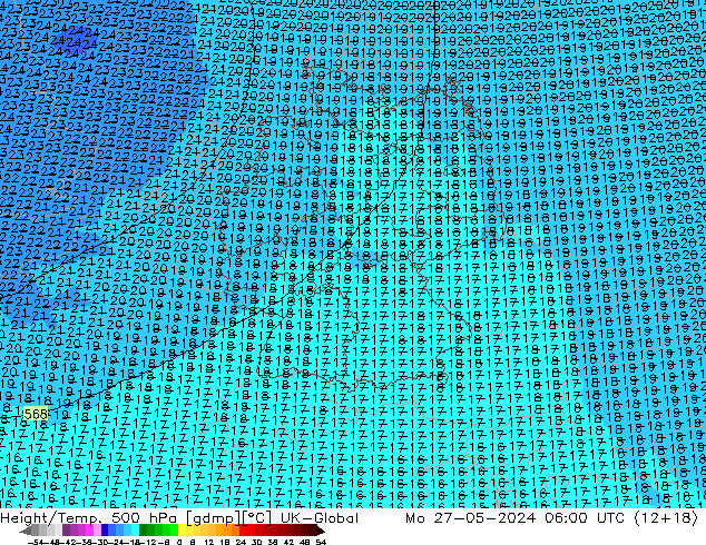 Height/Temp. 500 hPa UK-Global  27.05.2024 06 UTC