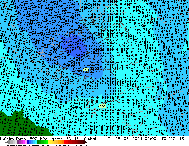 Géop./Temp. 500 hPa UK-Global mar 28.05.2024 09 UTC