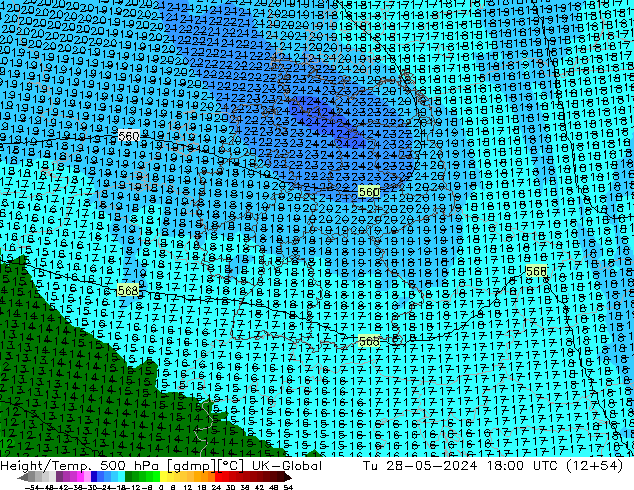 Yükseklik/Sıc. 500 hPa UK-Global Sa 28.05.2024 18 UTC