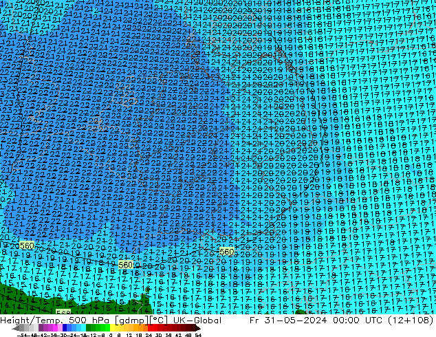 Height/Temp. 500 hPa UK-Global Sex 31.05.2024 00 UTC