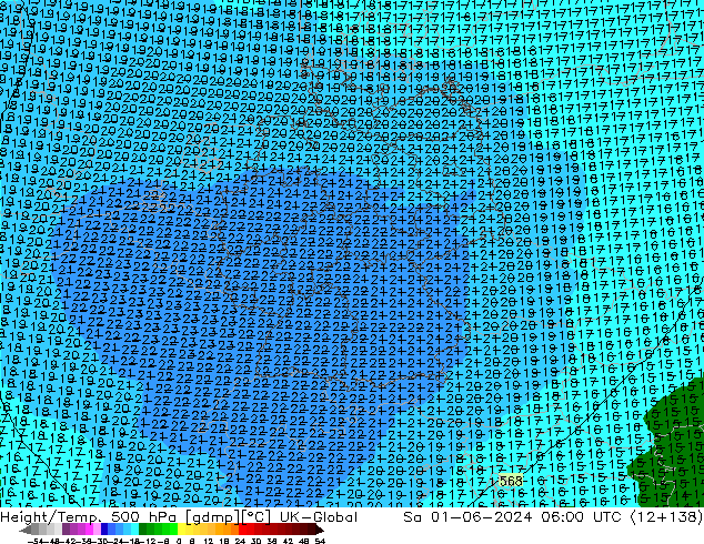 Hoogte/Temp. 500 hPa UK-Global za 01.06.2024 06 UTC