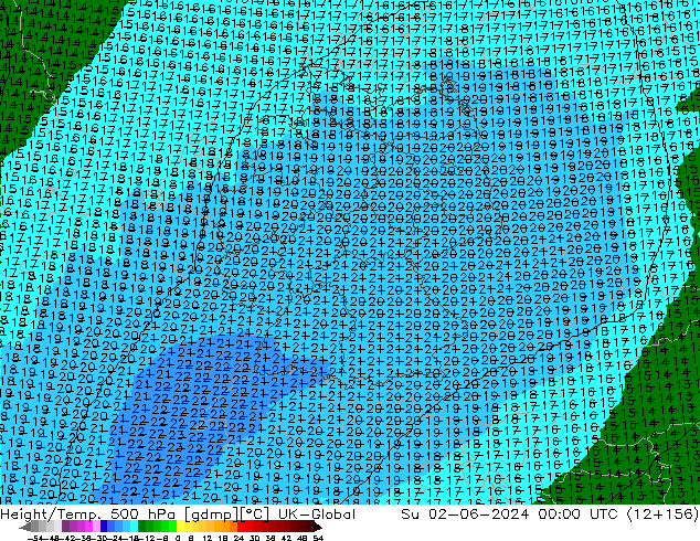 Height/Temp. 500 hPa UK-Global Su 02.06.2024 00 UTC