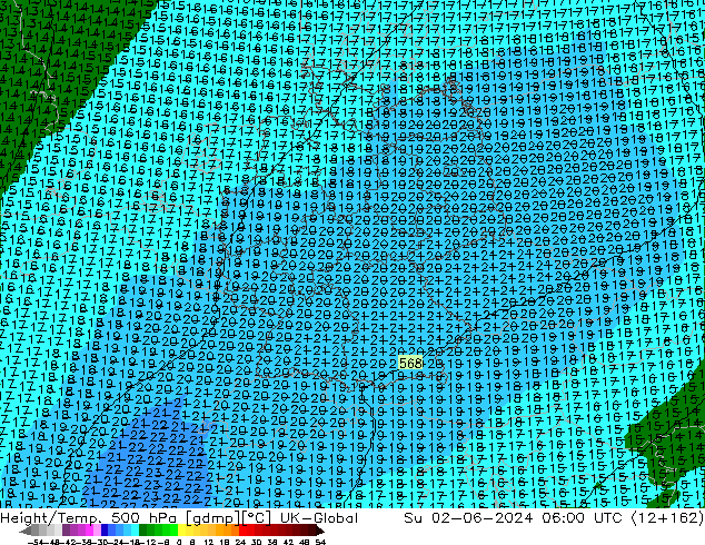 Height/Temp. 500 hPa UK-Global nie. 02.06.2024 06 UTC