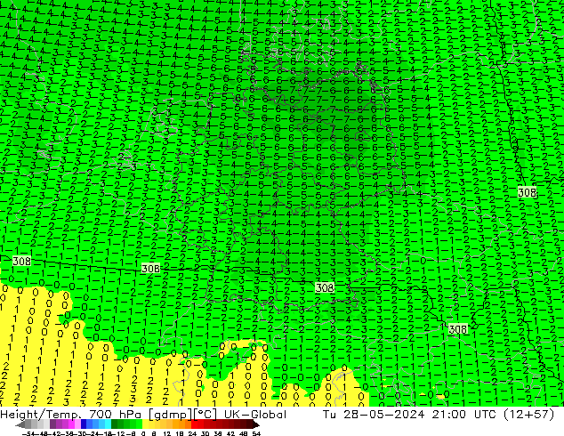 Height/Temp. 700 hPa UK-Global Ter 28.05.2024 21 UTC