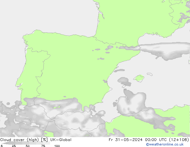 Cloud cover (high) UK-Global Fr 31.05.2024 00 UTC