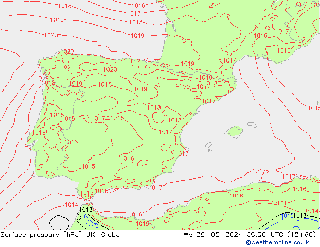 Presión superficial UK-Global mié 29.05.2024 06 UTC