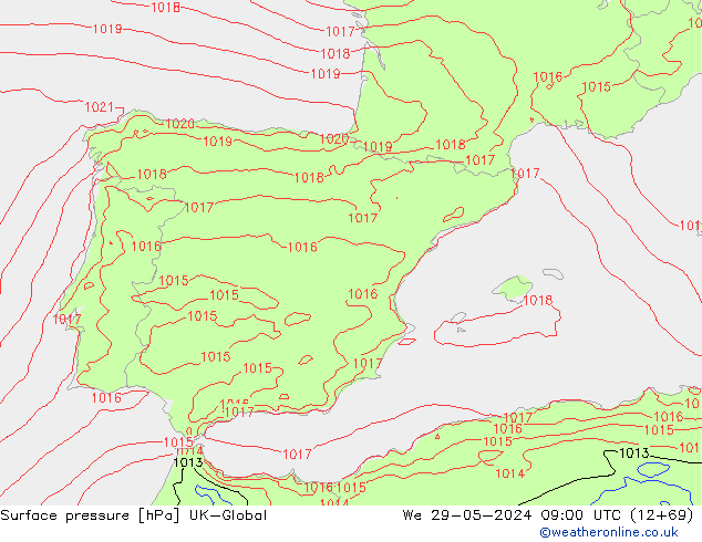 Luchtdruk (Grond) UK-Global wo 29.05.2024 09 UTC