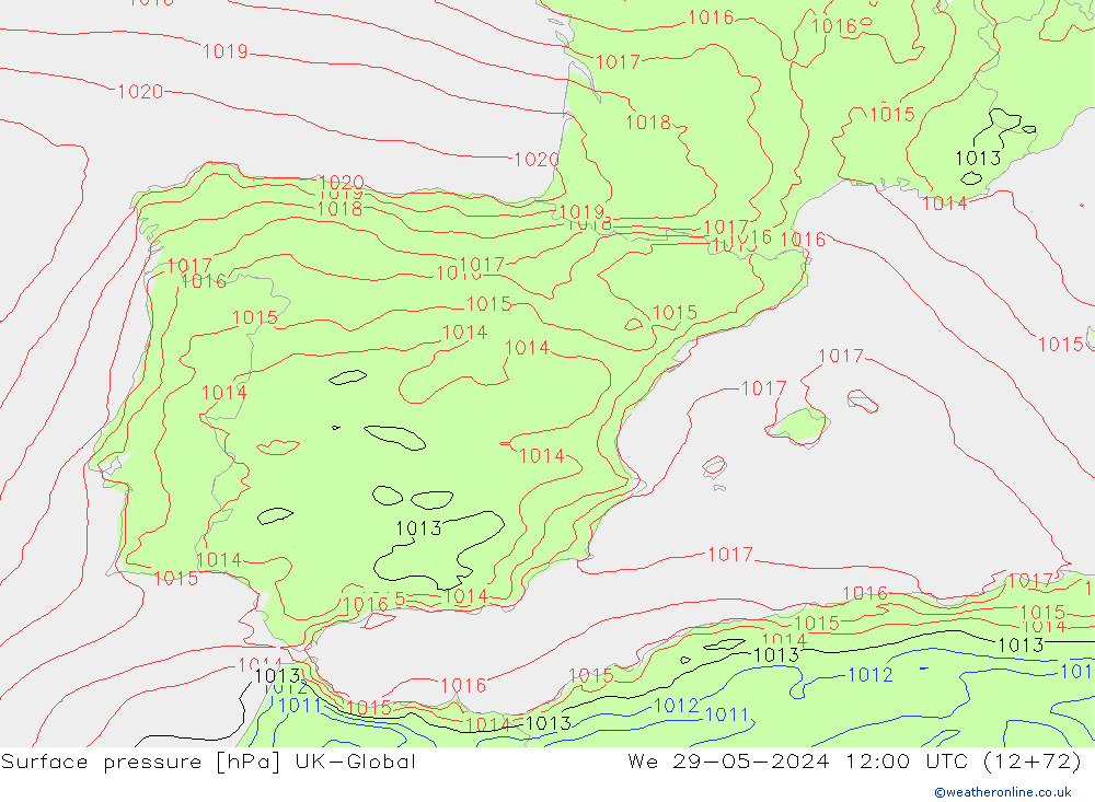 pression de l'air UK-Global mer 29.05.2024 12 UTC