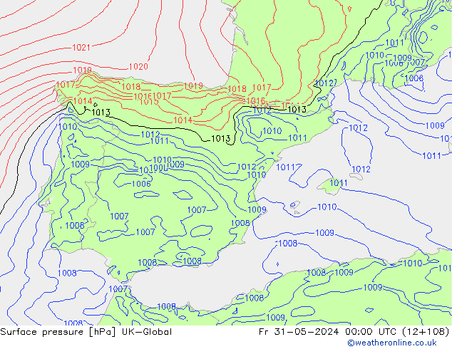 Presión superficial UK-Global vie 31.05.2024 00 UTC