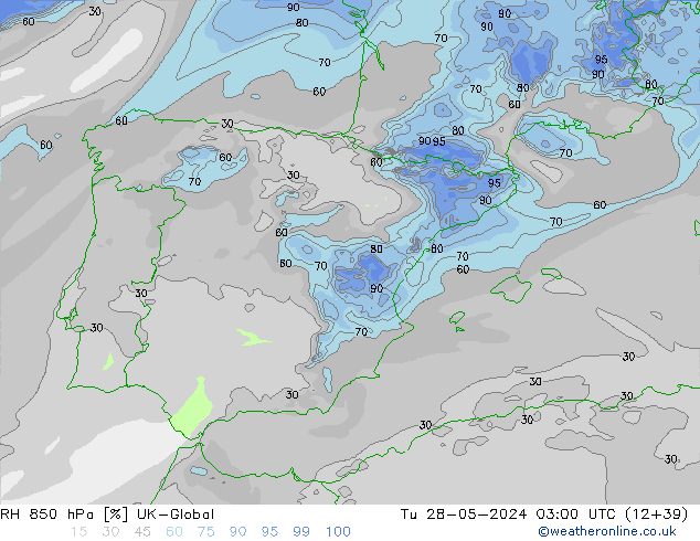 RH 850 hPa UK-Global  28.05.2024 03 UTC