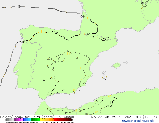 Height/Temp. 950 hPa UK-Global Seg 27.05.2024 12 UTC
