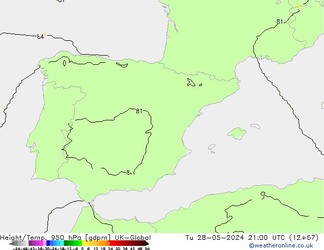 Hoogte/Temp. 950 hPa UK-Global di 28.05.2024 21 UTC