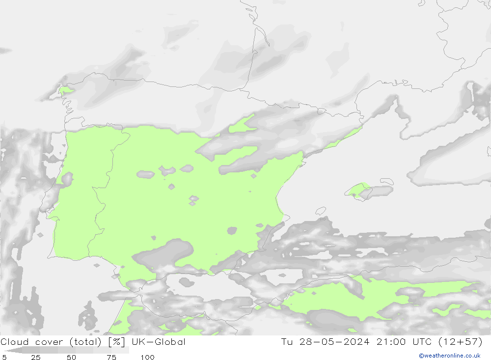 Bewolking (Totaal) UK-Global di 28.05.2024 21 UTC