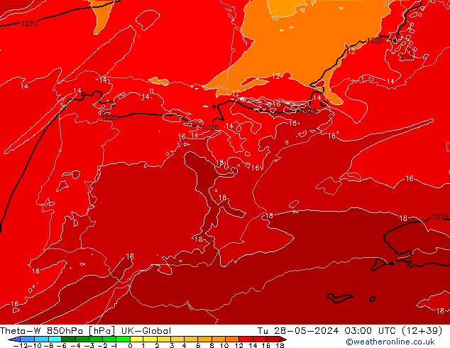 Theta-W 850hPa UK-Global  28.05.2024 03 UTC