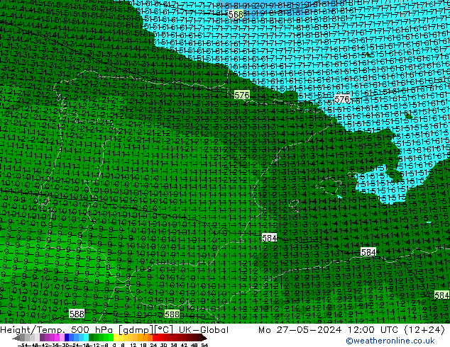 Height/Temp. 500 hPa UK-Global Seg 27.05.2024 12 UTC