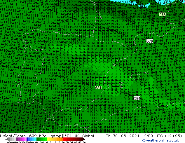 Geop./Temp. 500 hPa UK-Global jue 30.05.2024 12 UTC