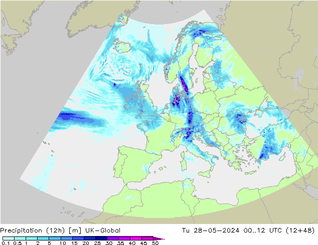 осадки (12h) UK-Global вт 28.05.2024 12 UTC