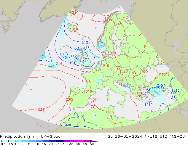 Precipitación UK-Global dom 26.05.2024 18 UTC