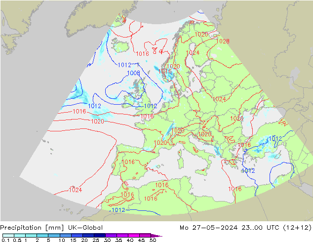 Srážky UK-Global Po 27.05.2024 00 UTC