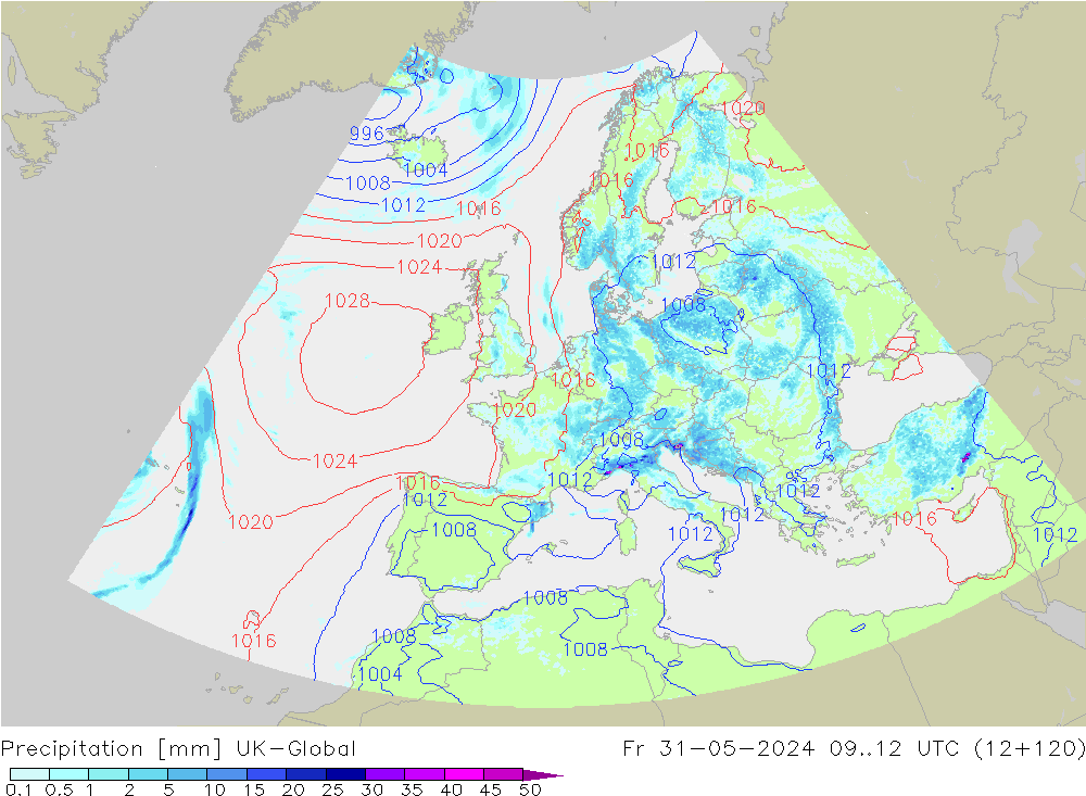 Précipitation UK-Global ven 31.05.2024 12 UTC