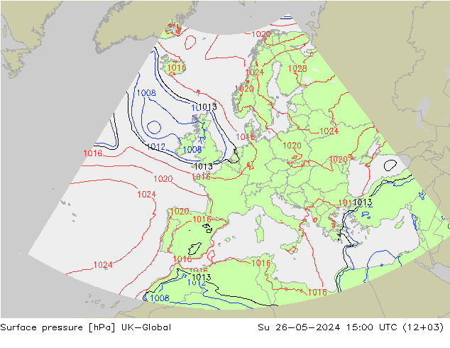 地面气压 UK-Global 星期日 26.05.2024 15 UTC