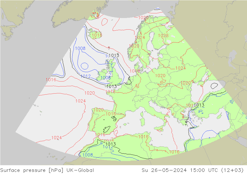 Atmosférický tlak UK-Global Ne 26.05.2024 15 UTC