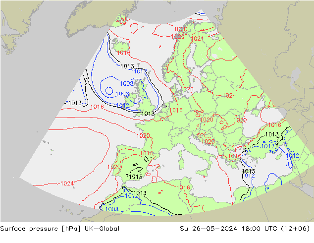 Surface pressure UK-Global Su 26.05.2024 18 UTC