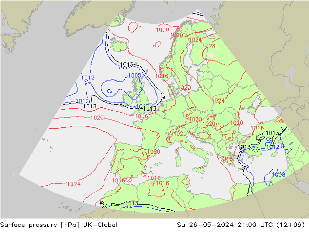 Surface pressure UK-Global Su 26.05.2024 21 UTC