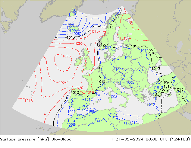 Surface pressure UK-Global Fr 31.05.2024 00 UTC