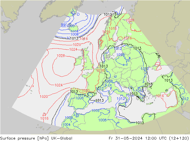 Atmosférický tlak UK-Global Pá 31.05.2024 12 UTC