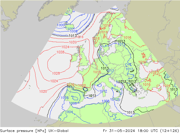 Atmosférický tlak UK-Global Pá 31.05.2024 18 UTC