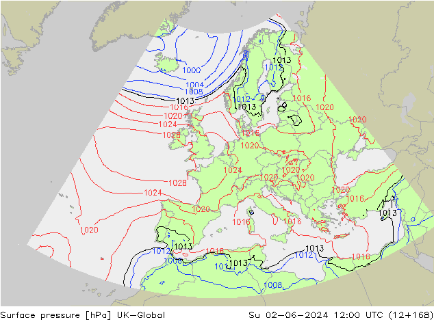 Surface pressure UK-Global Su 02.06.2024 12 UTC