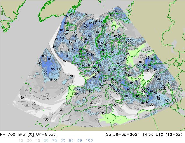 RH 700 hPa UK-Global Su 26.05.2024 14 UTC