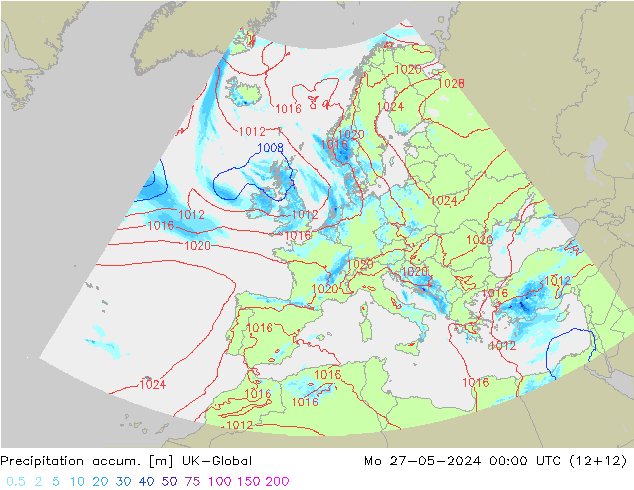 Precipitation accum. UK-Global lun 27.05.2024 00 UTC