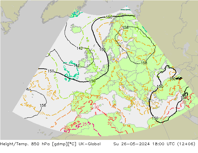 Height/Temp. 850 hPa UK-Global dom 26.05.2024 18 UTC