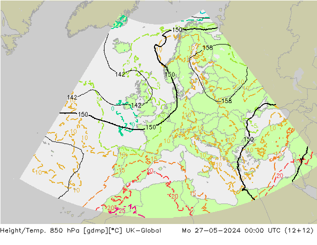 Height/Temp. 850 hPa UK-Global Mo 27.05.2024 00 UTC