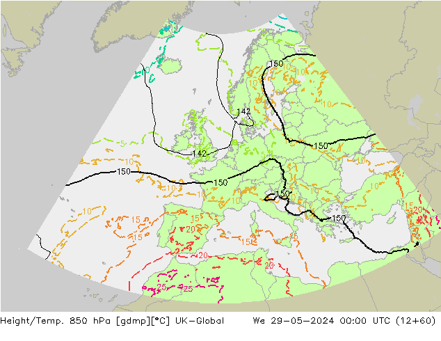 Height/Temp. 850 hPa UK-Global We 29.05.2024 00 UTC