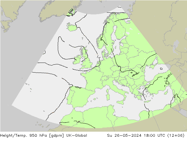 Yükseklik/Sıc. 950 hPa UK-Global Paz 26.05.2024 18 UTC