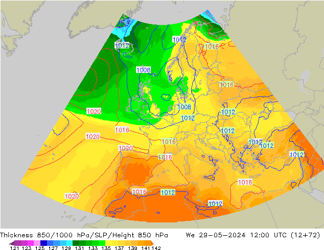 Thck 850-1000 hPa UK-Global  29.05.2024 12 UTC