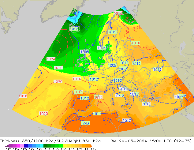Thck 850-1000 hPa UK-Global St 29.05.2024 15 UTC