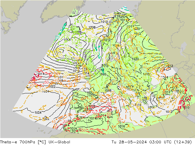 Theta-e 700гПа UK-Global вт 28.05.2024 03 UTC