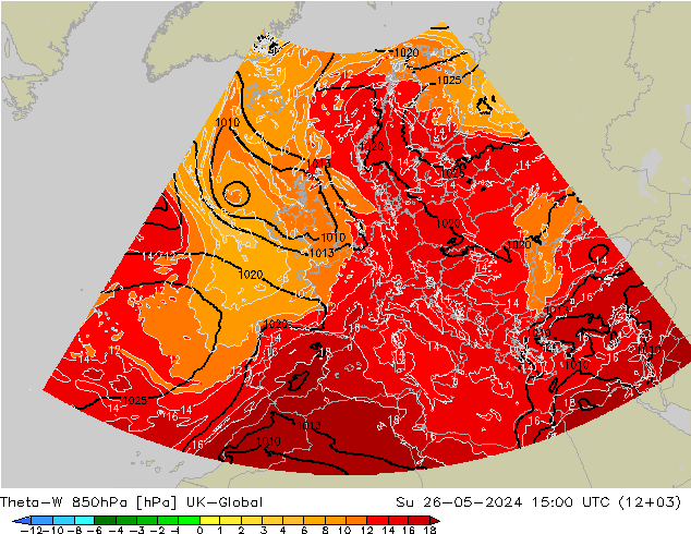 Theta-W 850hPa UK-Global So 26.05.2024 15 UTC
