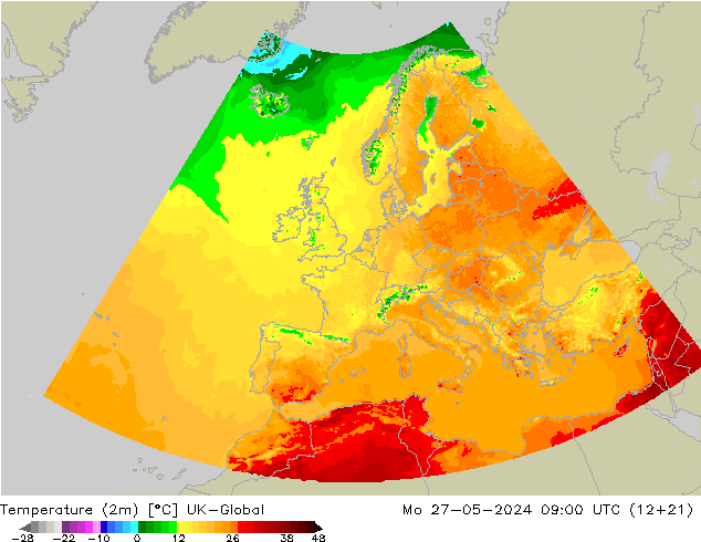 Temperature (2m) UK-Global Mo 27.05.2024 09 UTC