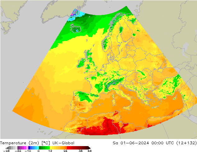 Temperatura (2m) UK-Global Sáb 01.06.2024 00 UTC