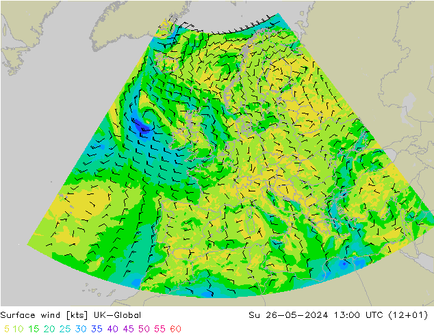 ветер 10 m UK-Global Вс 26.05.2024 13 UTC