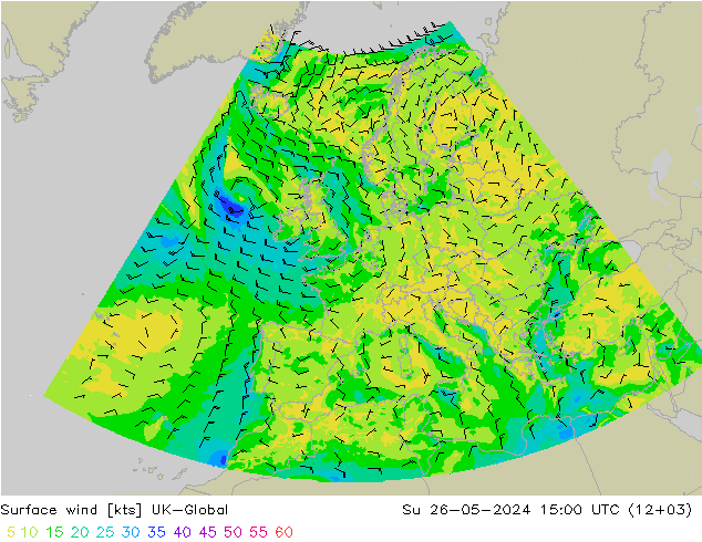 Surface wind UK-Global Su 26.05.2024 15 UTC