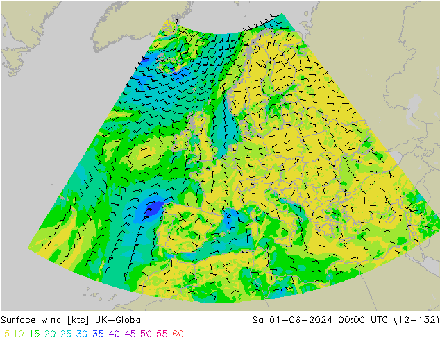 Vent 10 m UK-Global sam 01.06.2024 00 UTC