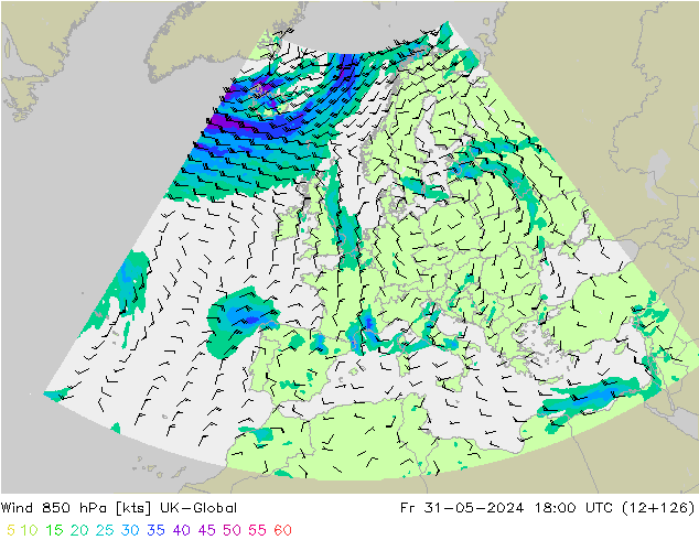 Vent 850 hPa UK-Global ven 31.05.2024 18 UTC