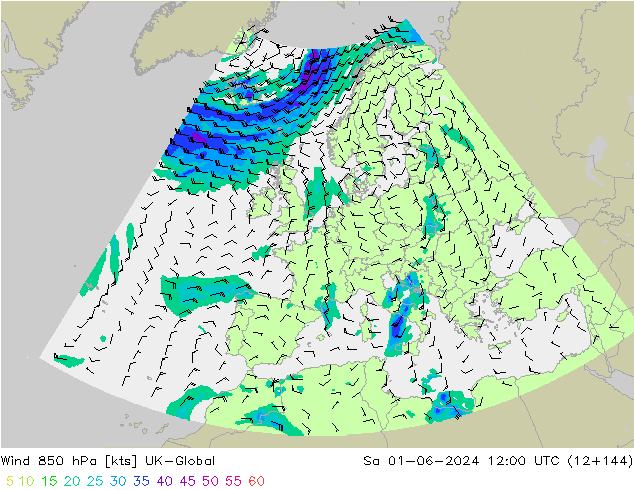 ветер 850 гПа UK-Global сб 01.06.2024 12 UTC